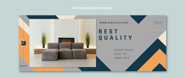 Portada de facebook de inmobiliaria geométrica de diseño plano