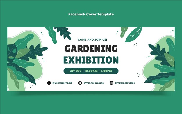 Portada de facebook de jardinería dibujada a mano con hojas