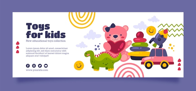 Vector gratuito portada de facebook de juguetes para niños dibujados a mano