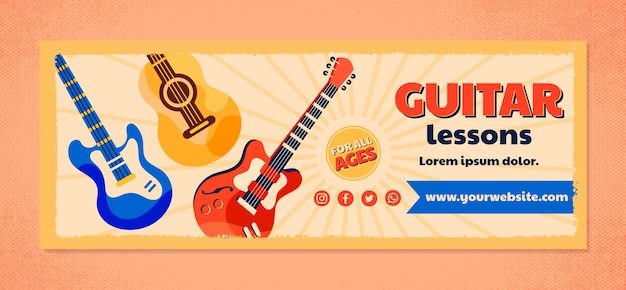 Vector gratuito portada de facebook de lecciones de guitarra vintage de diseño plano