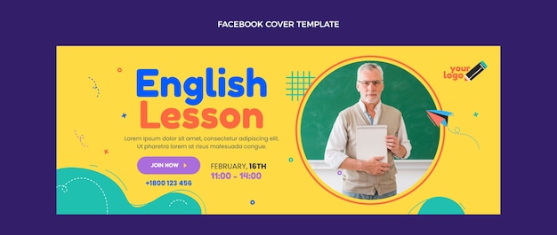 Vector gratuito portada de facebook de lecciones de inglés dibujadas a mano