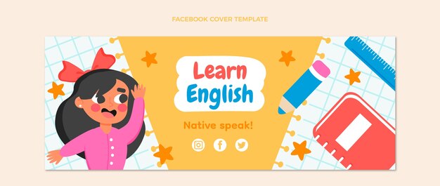 Portada de facebook de lecciones de inglés dibujadas a mano