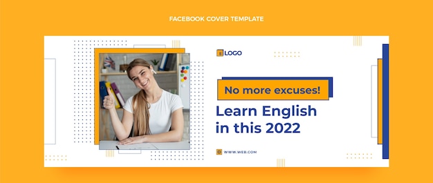 Vector gratuito portada de facebook de lecciones de inglés de diseño plano