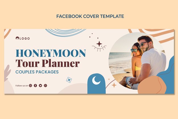 Portada de facebook de luna de miel boho dibujada a mano