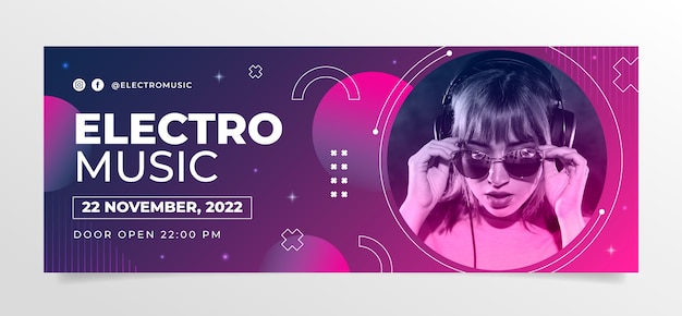 Vector gratuito portada de facebook de música electrónica degradada