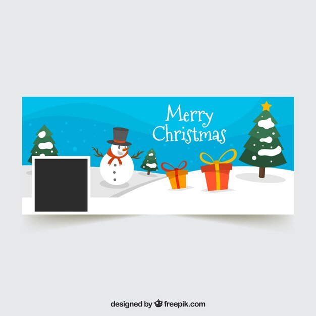 Portada de facebook de navidad con muñeco de nieve  