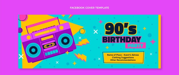 Portada de facebook nostálgica de cumpleaños de los 90 dibujada a mano