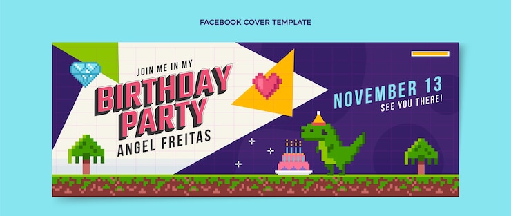 Vector gratuito portada de facebook nostálgica de cumpleaños de diseño plano de los 90