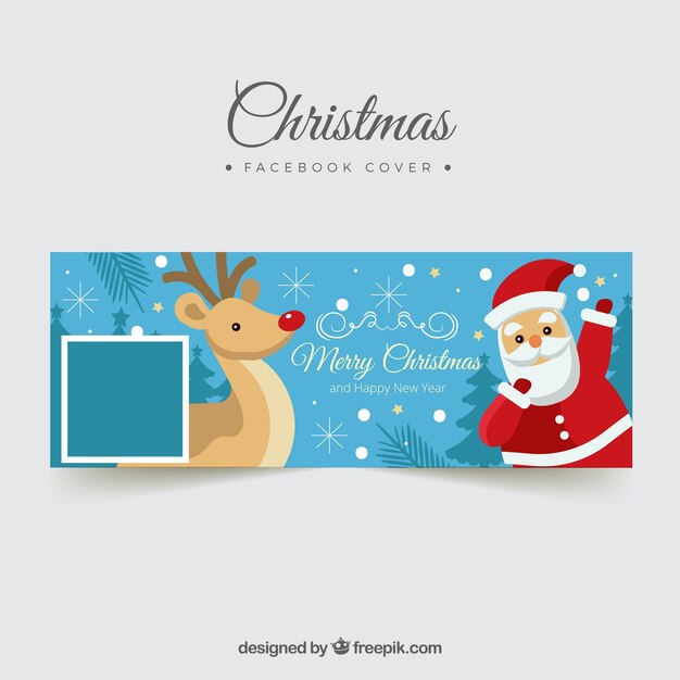 Portada de facebook con papá noel y un reno