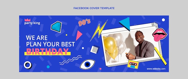 Vector gratuito portada de facebook plana de cumpleaños nostálgico de los 90