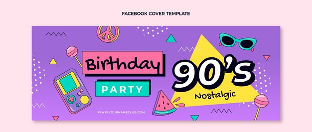 Portada de facebook plana de cumpleaños nostálgico de los 90