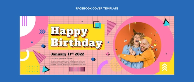 Portada de facebook plana de cumpleaños nostálgico de los 90