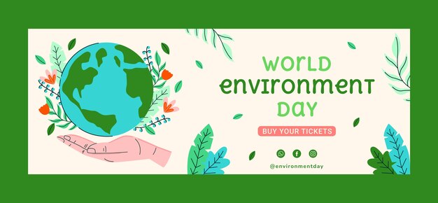 Portada de facebook plana dibujada a mano del día mundial del medio ambiente