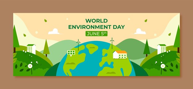Portada de facebook plana dibujada a mano del día mundial del medio ambiente