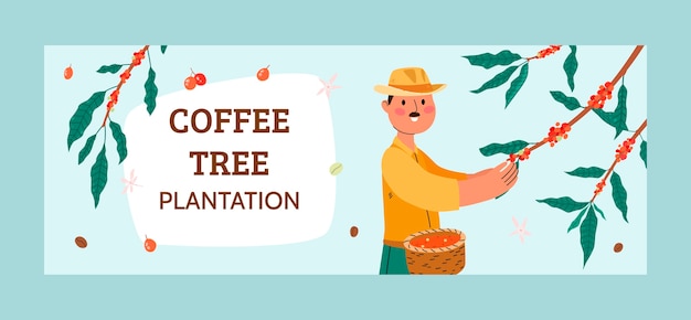 Vector gratuito portada de facebook de plantación de café dibujada a mano