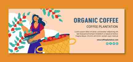 Vector gratuito portada de facebook de plantación de café de diseño plano