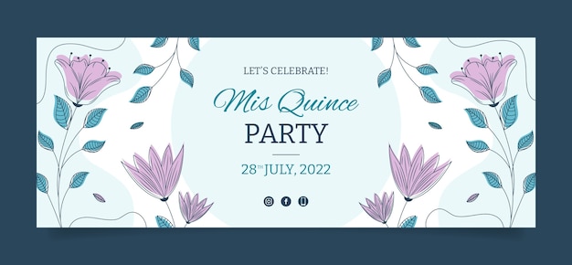 Vector gratuito portada de facebook de quinceañera botánica dibujada a mano