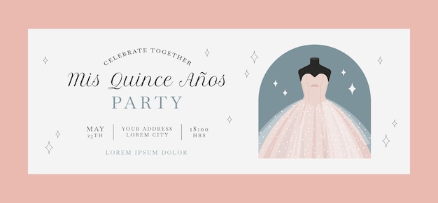 Portada de facebook de quinceañera de diseño plano