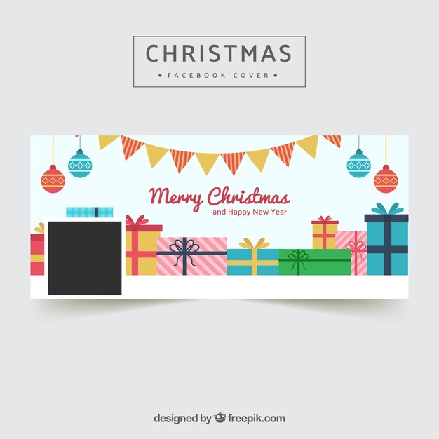 Portada de facebook con regalos en diseño plano 