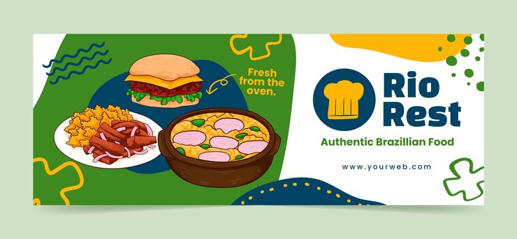 Vector gratuito portada de facebook de restaurante brasileño dibujada a mano