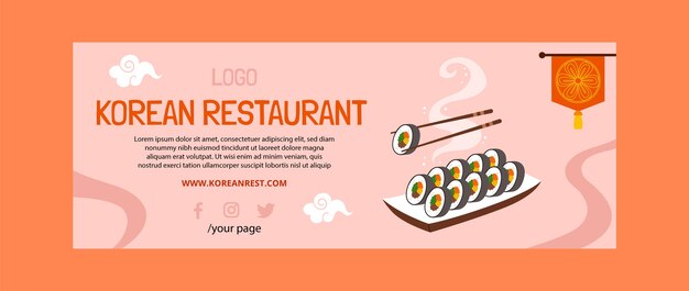 Portada de facebook de restaurante de comida coreana de diseño plano