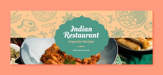 Portada de facebook de restaurante de comida india dibujada a mano