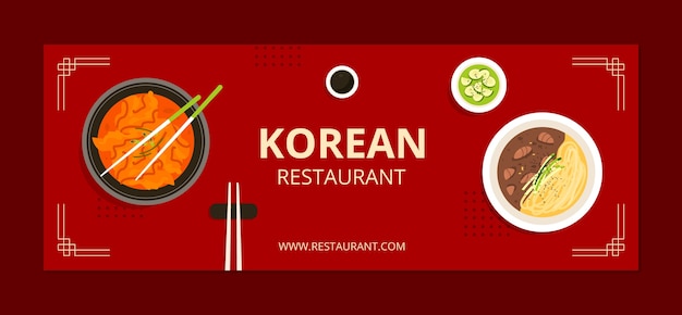 Vector gratuito portada de facebook de restaurante coreano dibujada a mano