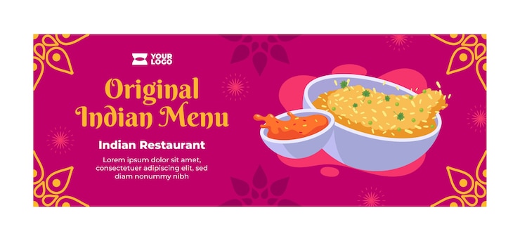 Vector gratuito portada de facebook de restaurante indio dibujada a mano