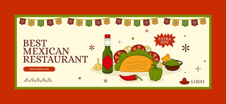 Vector gratuito portada de facebook de restaurante mexicano dibujada a mano