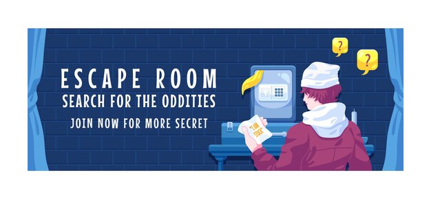 Portada de facebook de sala de escape de diseño plano