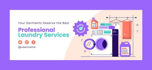 Portada de facebook de servicio de lavandería de diseño plano.