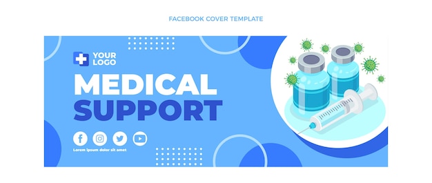 Vector gratuito portada de facebook de soporte médico de diseño plano