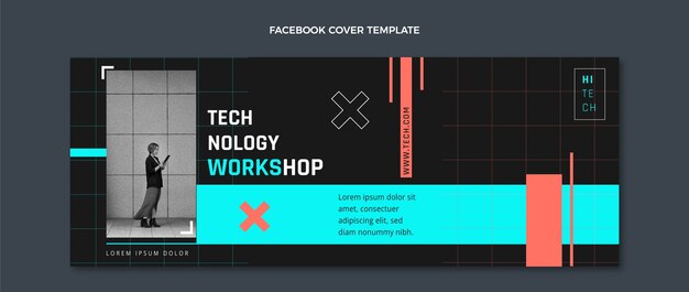 Portada de facebook de tecnología mínima de diseño plano