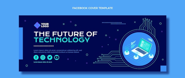 Portada de facebook de tecnología mínima de diseño plano