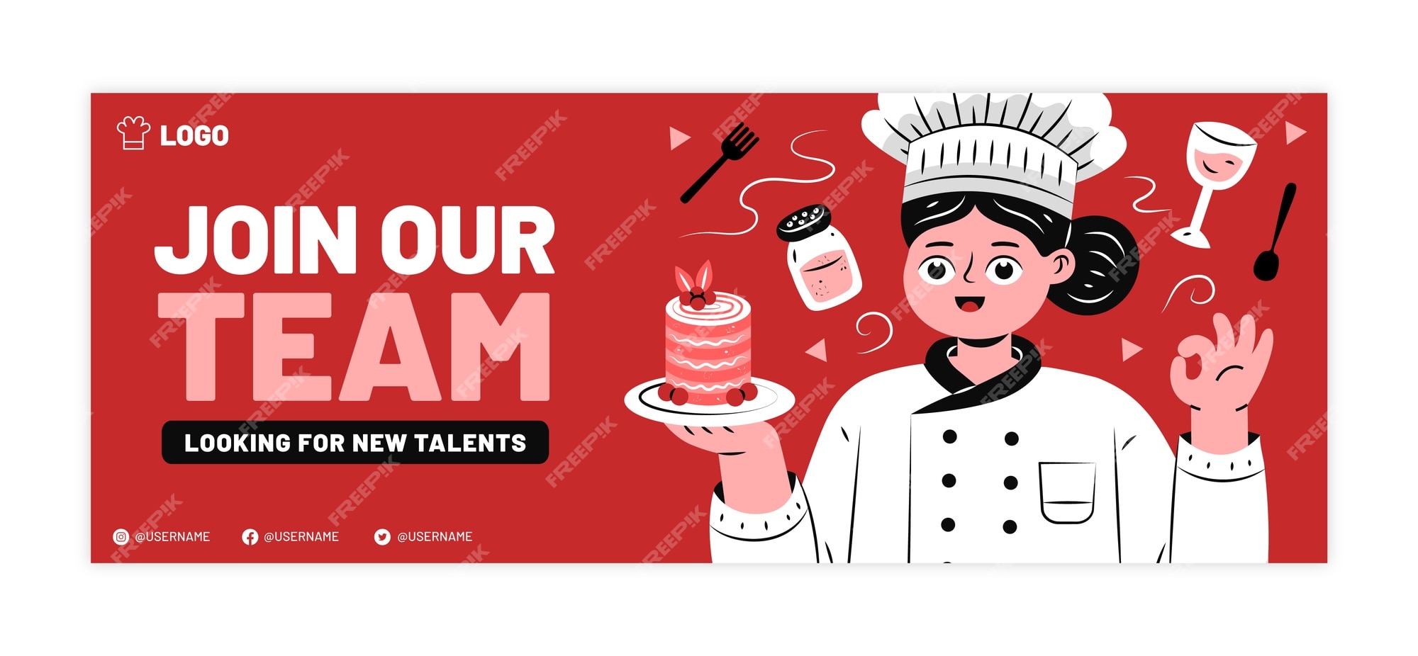 Portada de facebook de trabajo de chef de diseño plano | Vector Gratis