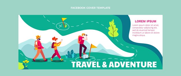 Portada de facebook de trekking de diseño plano dibujado a mano