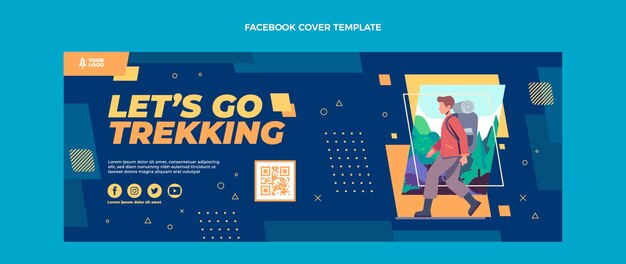 Portada de facebook de trekking de diseño plano