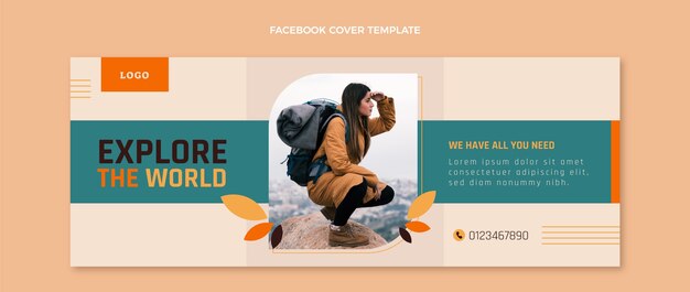 Portada de facebook de trekking de diseño plano