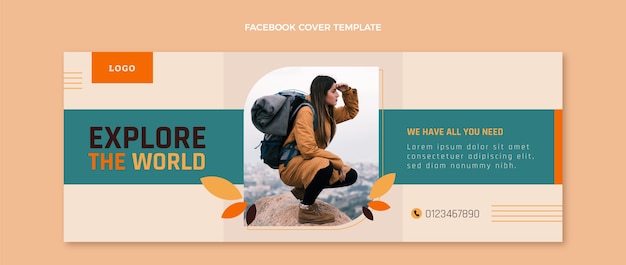 Portada de facebook de trekking de diseño plano