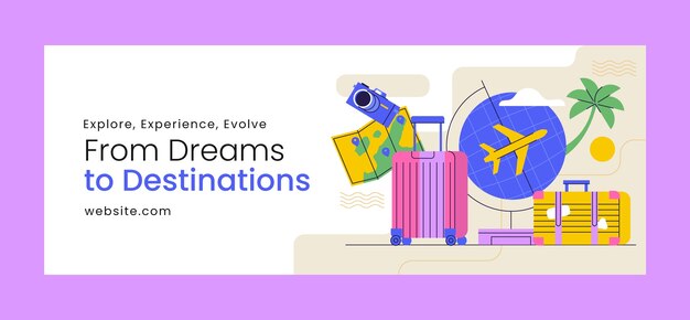 Portada de facebook de viaje de aventura de diseño plano