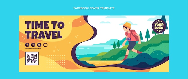 Portada de facebook de viajes de diseño plano