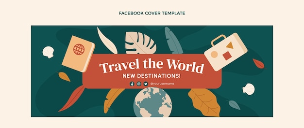 Vector gratuito portada de facebook de viajes de diseño plano