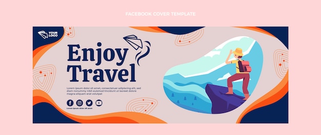 Portada de facebook de viajes de diseño plano