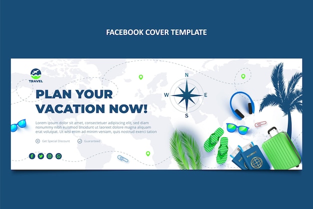 Vector gratuito portada de facebook de viajes realista