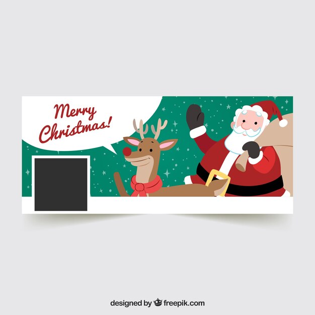 Portada de feliz navidad con santa claus y reno 