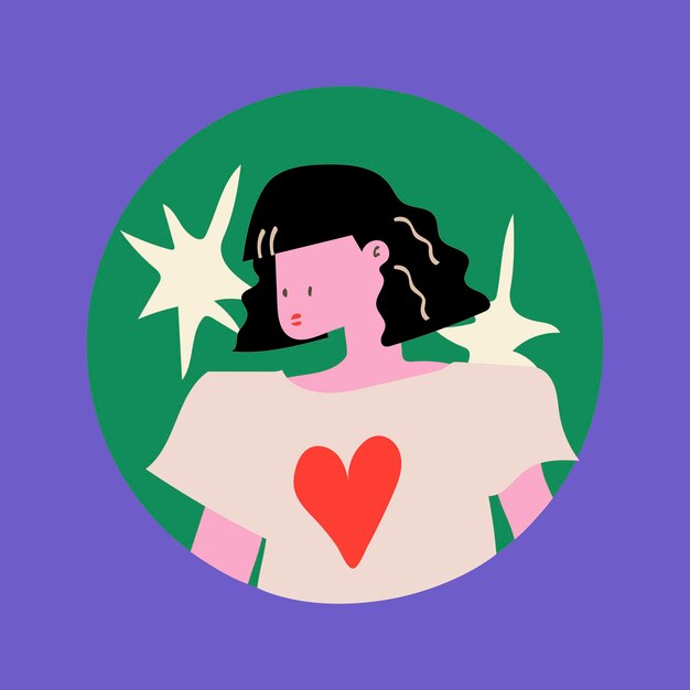 Portada femenina destacada de Instagram, ilustración retro de la etiqueta engomada del personaje de mujer en vector de diseño colorido