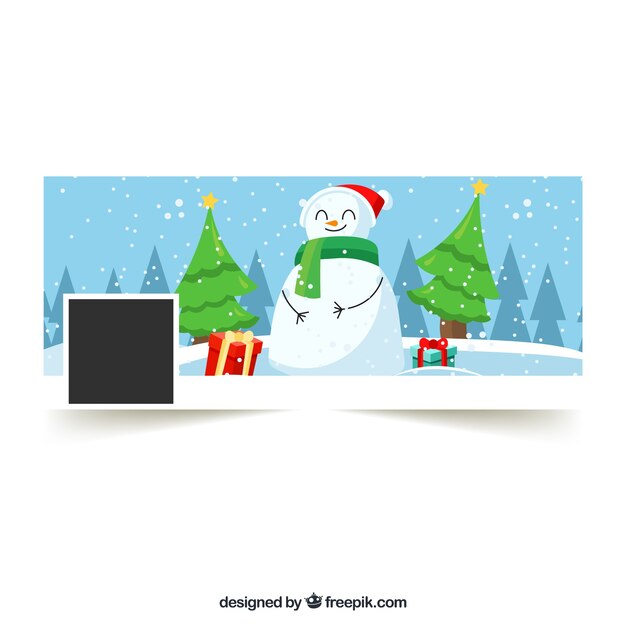 Portada plana de facebook con un muñeco de nieve