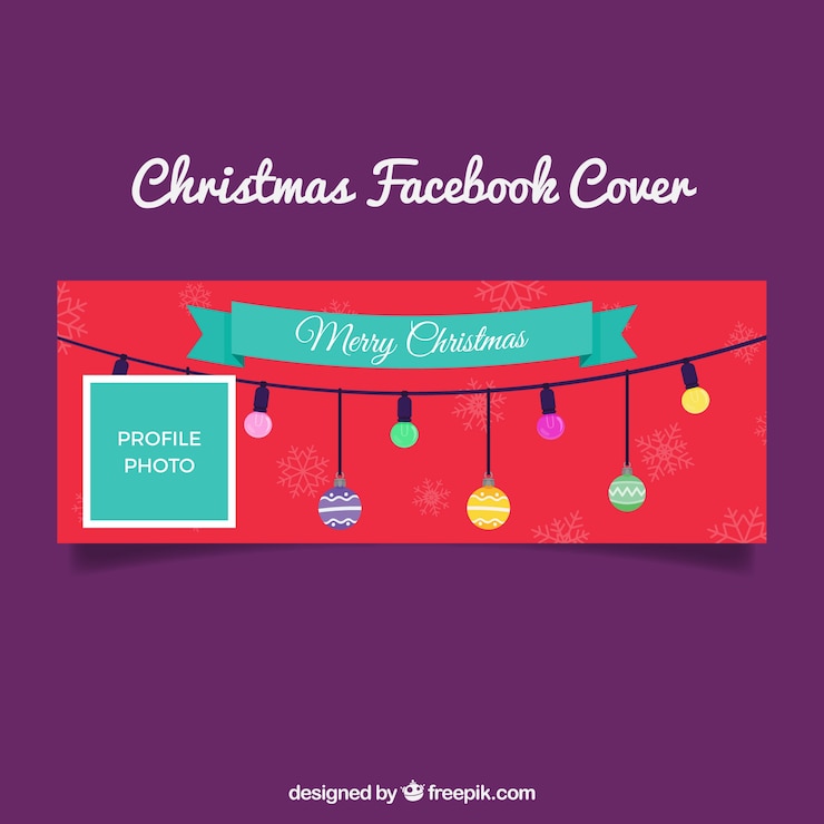 Vector gratuito portada roja de facebook con coloridas decoraciones navideñas