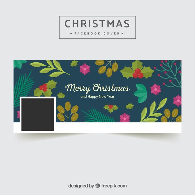 Portada vintage de navidad con flores y hojas 