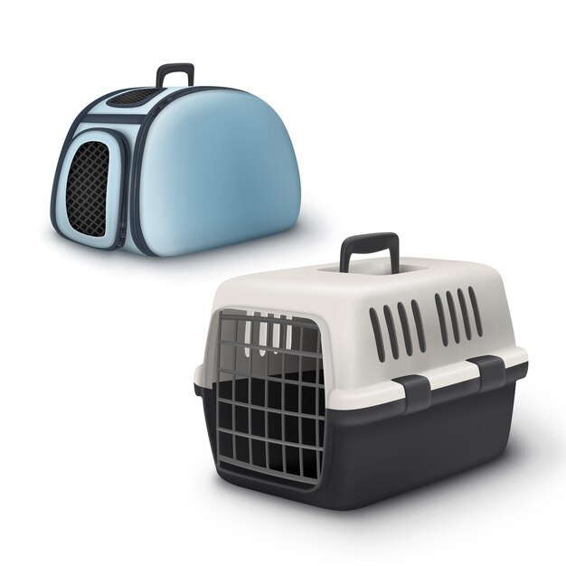Portador de dos mascotas vector y bolsa aislado sobre fondo blanco.